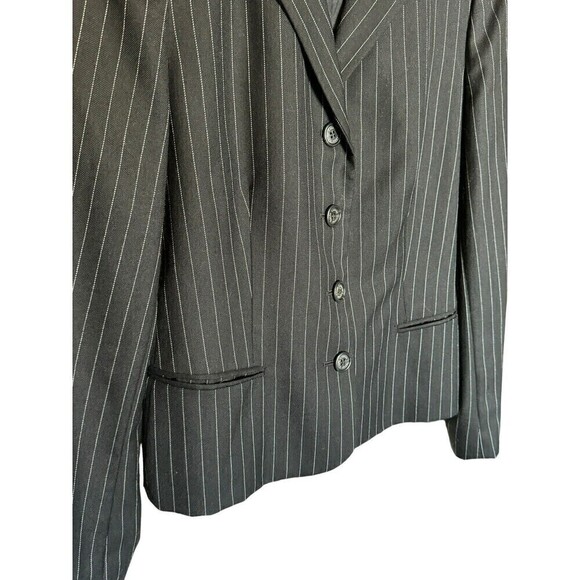 Lauren Ralph Lauren Blazer Women's Size 12 Pinstripe Wool Pockets Career Black - Picture 2 of 9